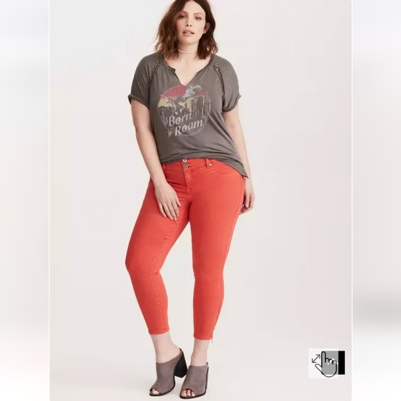 🍁🍂Torrid 18T Stiletto Zip Jegging - Tomato Red Wash - Picture 3 of 8